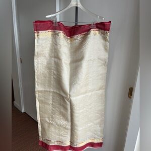 Traditional Heirloom Bengal Silk Saree 100% Ivory Silk w Red border & Pure Zari